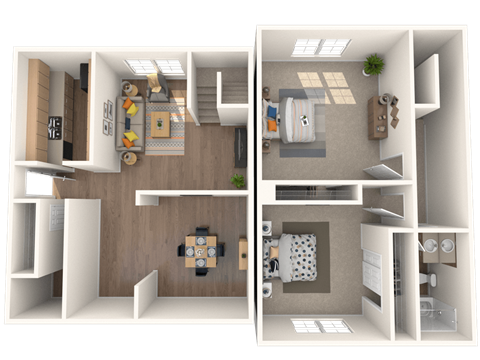 Floor plan for 2 beds, 1.5 baths, 1199 sqft